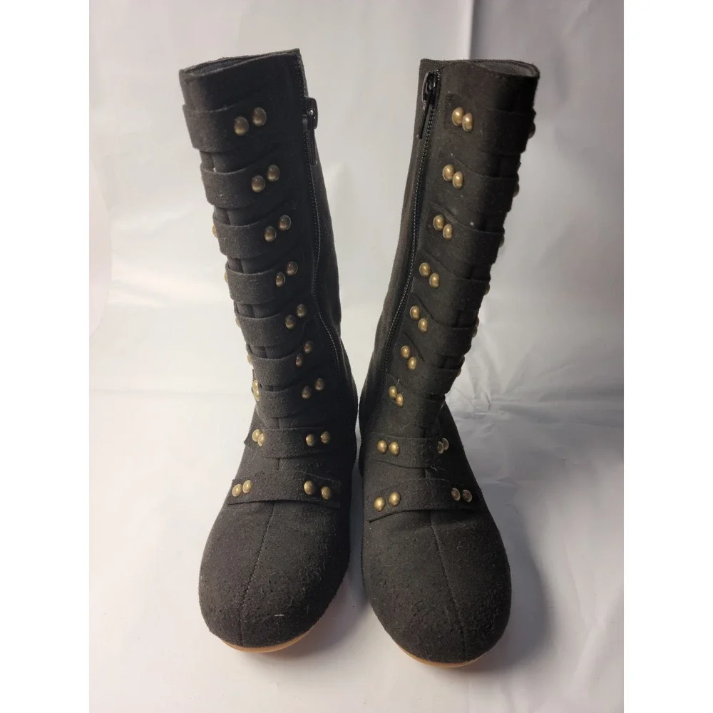 LIVEMIA Tall Boots Kids Black Studded Microfiber Leather Faux Fur Lined‎ Size 10